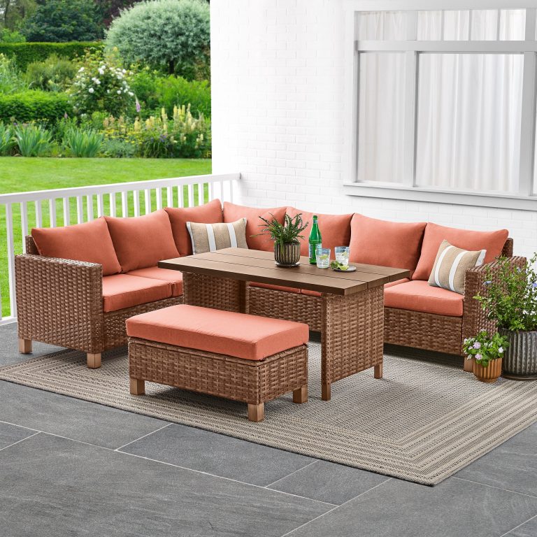 Walmart outdoor wicker sectional dining set with coral cushions