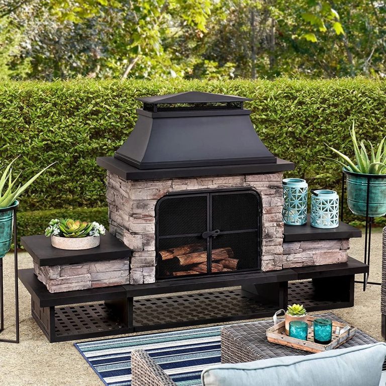 Sunjoy outdoor wood-burning fireplace for a cozy fall patio