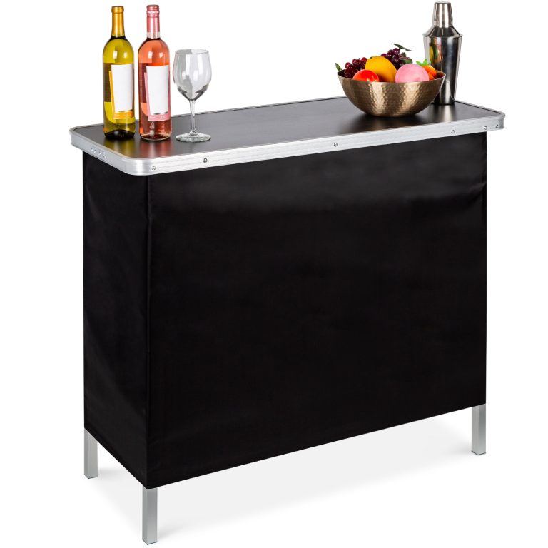 Black portable outdoor bar table for drinks and backyard entertaining